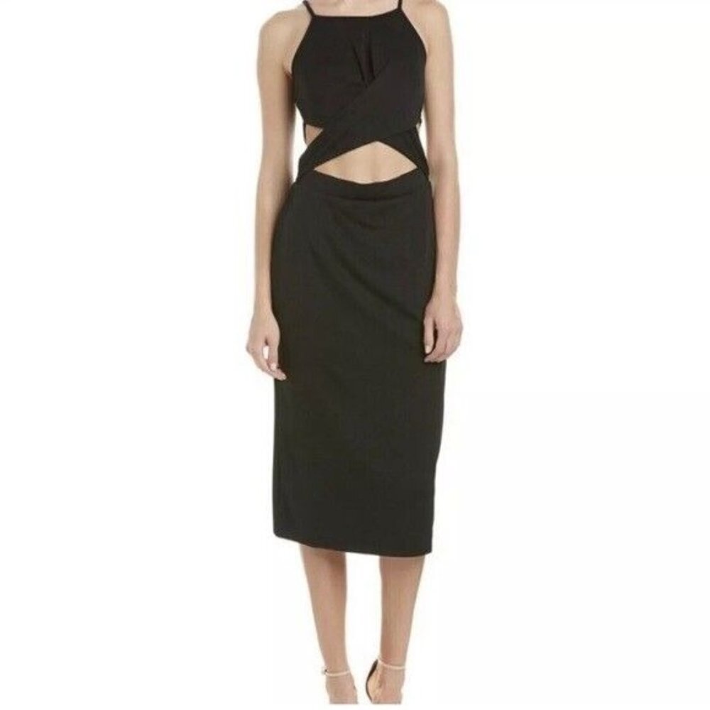 State of Being Black Cut Out Sheath Midi Dress XS